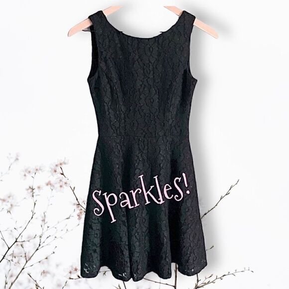 Speechless Black Sparkly Fit & Flare Lace Prom Cocktail Mini Dress Sz 3 - Picture 2 of 9
